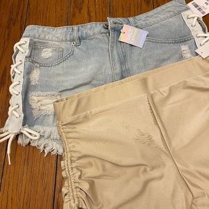 2 pair ~ Forever 21 ~ Shorts ~ Size Large 30 Tie Denim Spanks